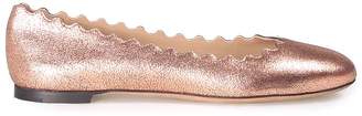 Chloé Lauren Scalloped Cracked-metallic Leather Ballet Flats