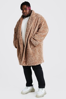 boohoo Mens Brown Plus Size Faux Fur Teddy Coat, Brown - ShopStyle