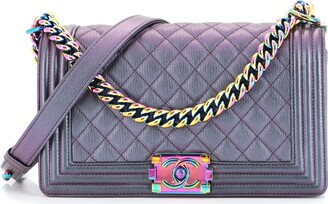 Chanel Pink & Multicolor Quilted Tweed Boy Bag Medium Q6B01A4FP7014