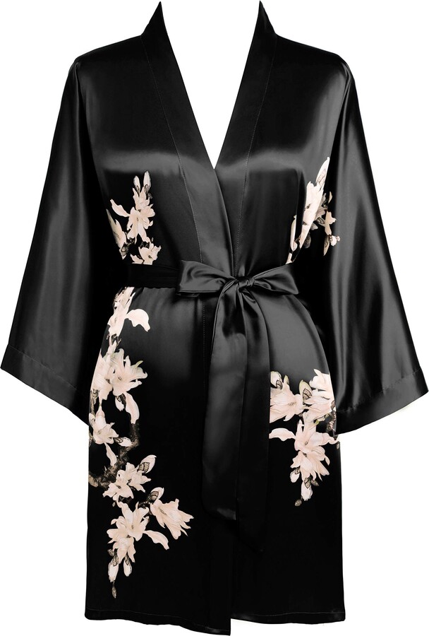 HAINE Womens Kimono Robes Short Dressing Gown Satin Bathrobe Nightdress Sleepwear Oblique V-Neck Pyjamas Size 8-16 UK 