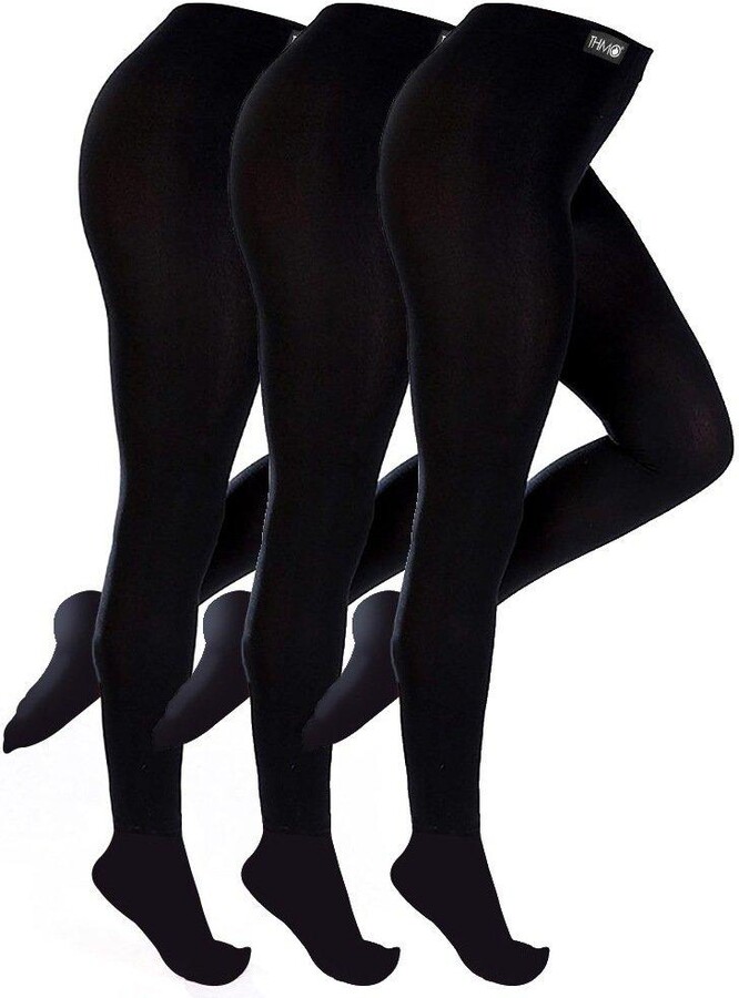 THMO 3 Pair Warm Thermal Winter Soft Fleece Lined Black Tights ShopStyle Hosiery