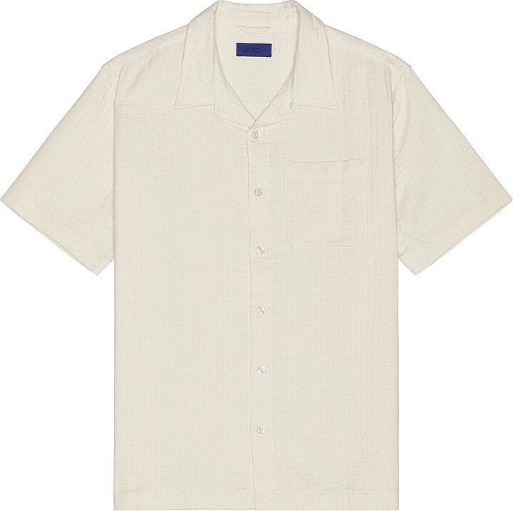 Saturdays NYC Bruce Double Layer Crinkle Short Sleeve Shirt in Cream