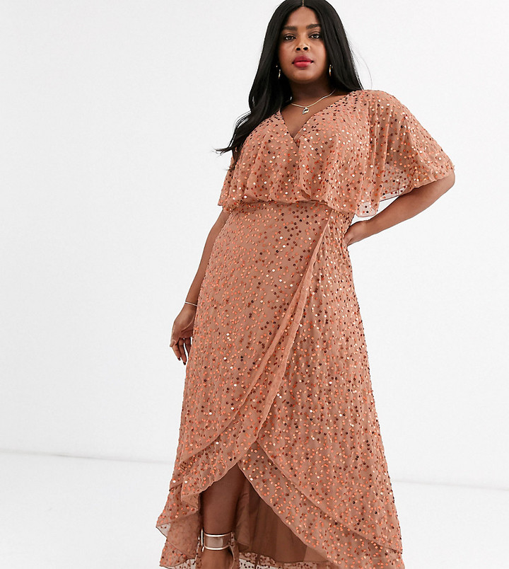 ASOS Curve ASOS DESIGN Curve maxi dress with cape back and dip hem in  scatter sequin - ShopStyle