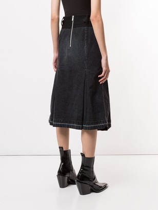 Sacai Box-Pleat Denim Panelled Skirt.