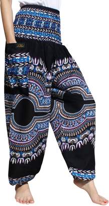 Raan Pah Muang RaanPahMuang Brand Smock Waist Rayon African Dashiki Art Summer Harem Baggy Pants