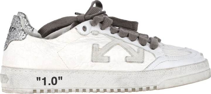 Off-White 2.0 Glitter Detail Lace Low Top Sneakers in White Leather