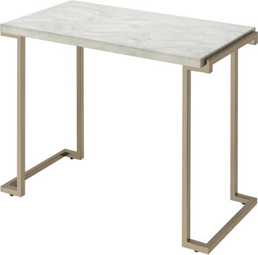 Ivy Bronx Modern Rectangular Picnic Table, White And Gold, With A Faux Marble Top Metal Legs Contemporary Table In Sleek For Living Area