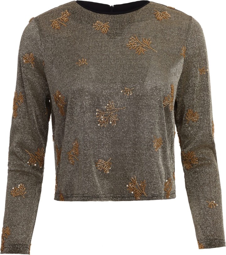 Traffic People Gold / Black Abandoned Silver Metallic Beaded Marge Top