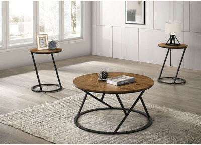 Latitude Run Contemporary 3Pc Table Set 1X Coffee Table 2X End Table Decorative Abstract Base Primary Living Room