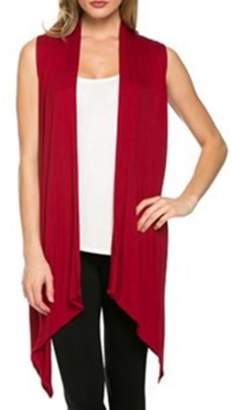 Mupoduvos Women Solid Sleeveless Knit Open Front Asymmetric Cardigan Sweaters M