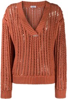 Thumbnail for your product : Brunello Cucinelli V-neck open knit sweater
