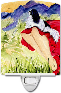 Lady with Her Japanese Chin Ceramic Night Light