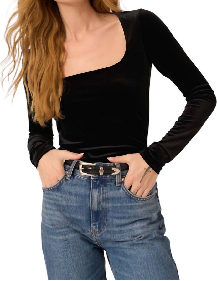 Project Social T Dream Come True Square Neck Velvet Longsleeve Top In Black
