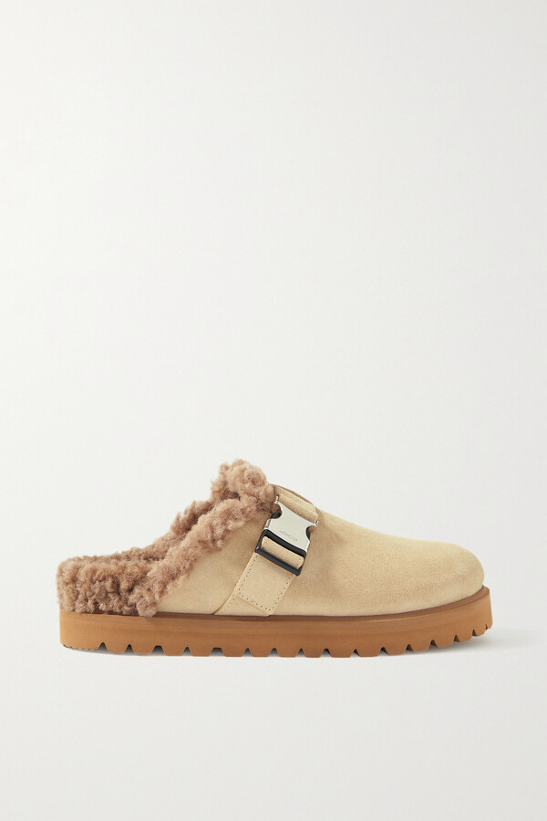 Moncler Mon Faux Shearling-lined Suede Mules - Neutrals