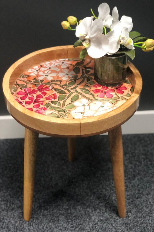 Hartsmede Handmade Side Table Solid Mango Wood Detachable Legs Mosaic