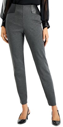 JM Collection Petite Faux-Leather-Inset Ponte-Knit Pants, Created for Macy's