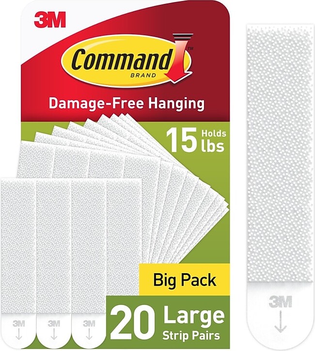 Command Large Hanging Strips, 16 lb., White, 20 Pairs/Pack (17206-20NA)