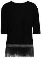 Vionnet Lace-Trimmed Pleated Tulle-Paneled Crepe Top