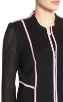 Thumbnail for your product : Ming Wang Piped Mesh Knit Zip Front Jacket