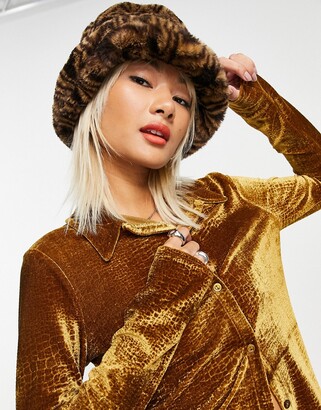 Collusion velvet croc fitted shirt in ochre - ShopStyle Tops