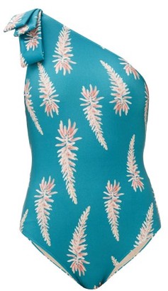 Adriana Degreas Asymmetric Aloe Vera-print Swimsuit - Blue Print