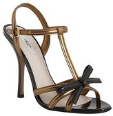 Thumbnail for your product : Prada bronze and black leather bow detail sandals