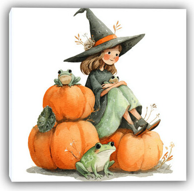 Ophelia & Co. Witch with Pumpkins and Frogs Wrapped Canvas Wall Art