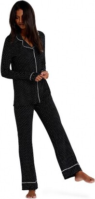 A Pea in the Pod Button Front Nuring Pajama Set-Black/White Dot-S |