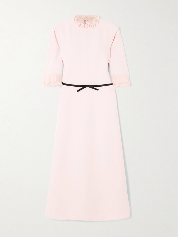 Valentino Garavani Belted Plissé Chiffon-trimmed Crepe Midi Dress - Pink