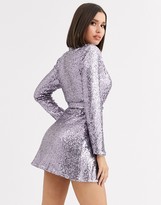Thumbnail for your product : Club L London sequin tuxedo dress with belt detail in gunmetal