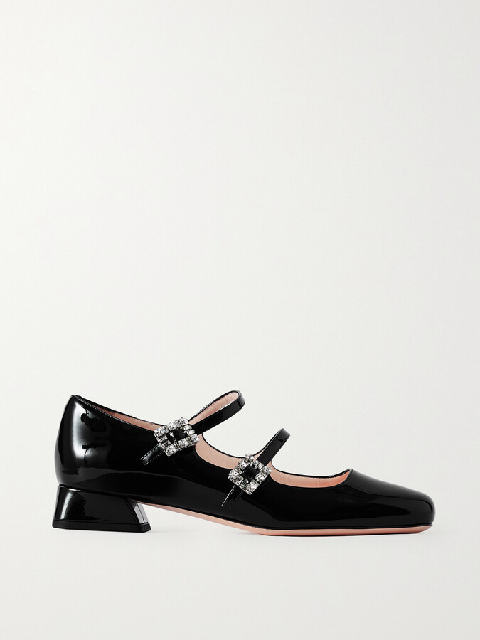 Roger Vivier Mini Très Vivier 25 Crystal-embellished Patent-leather Pumps - Black