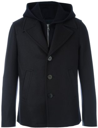 Neil Barrett layered hooded coat - men - Cotton/Polyamide/Polyester/Virgin Wool - 46