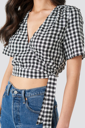 NA-KD Checked Overlap Blouse
