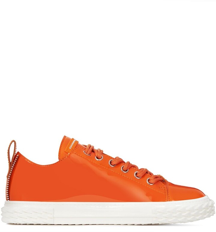 orange patent leather shoes