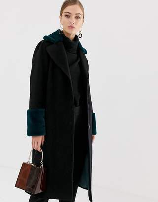 Helene Berman double breasted coat with contrast faux fur collar and cuffs