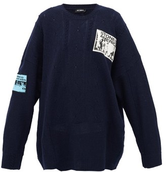Raf Simons Patch-applique Distressed Merino-wool Sweater - Navy