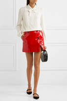 Thumbnail for your product : Miu Miu Pussy-bow Embellished Pleated Crepe De Chine Blouse