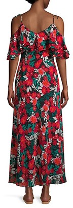 Calvin Klein Floral Cold-Shoulder Ruffle Maxi Dress