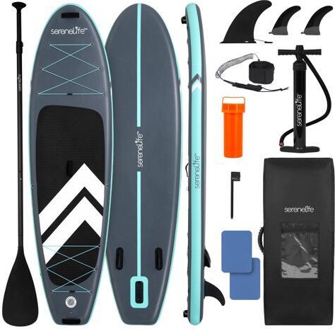 SereneLife 10 Inflatable Stand Up Paddle Board with Premium SUP Accessories - 33 Wide Stable Design with Non-Slip EVA Deck Pad for Youth and...