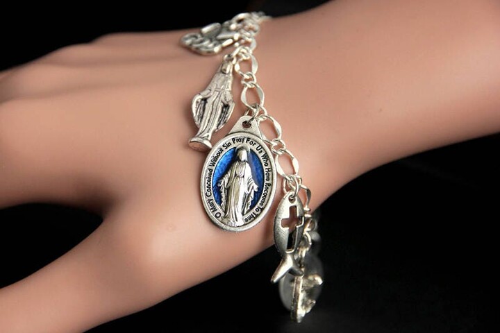 Etsy Blue Miraculous Medal Bracelet. Catholic Immaculate Conception Holy Mother Mary