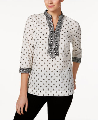 Charter Club Embroidered Printed Tunic, Created for Macy's