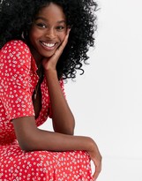 Thumbnail for your product : ASOS DESIGN short sleeve shirt maxi dress in red ditsy print