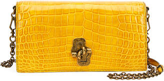 Bottega Veneta Shiny Crocodile Knot-Lock Clutch Bag with Strap