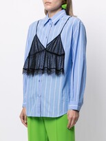 Thumbnail for your product : pushBUTTON Striped Tulle-Overlay Shirt