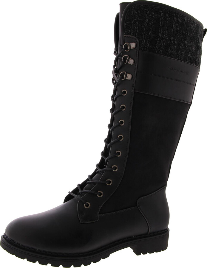Lucy Womens Leather Lace-Up Knee-High Boots