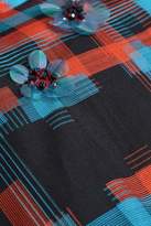 Thumbnail for your product : DELPOZO Cape-effect Floral-appliqued Checked Cotton-poplin Shirt