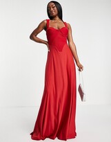 Thumbnail for your product : ASOS DESIGN pintuck corset sweetheart maxi dress in red
