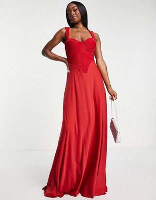 ASOS DESIGN pintuck corset sweetheart maxi dress in red