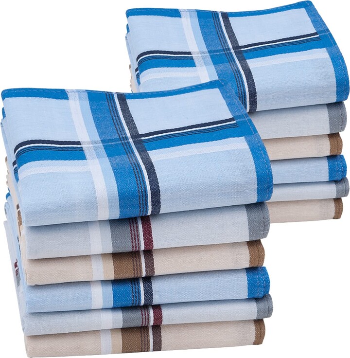 HOULIFE Mens Handkerchiefs 100 Cotton 60S Classic Stripe Checkered