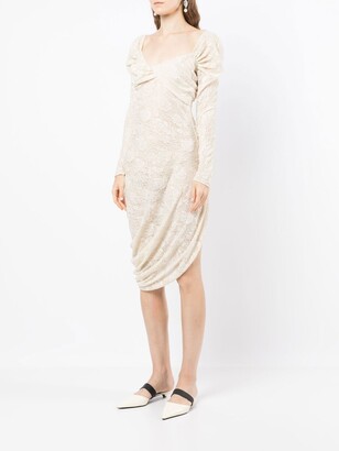 yuhan wang Lace Asymmetric Long-Sleeve Dress